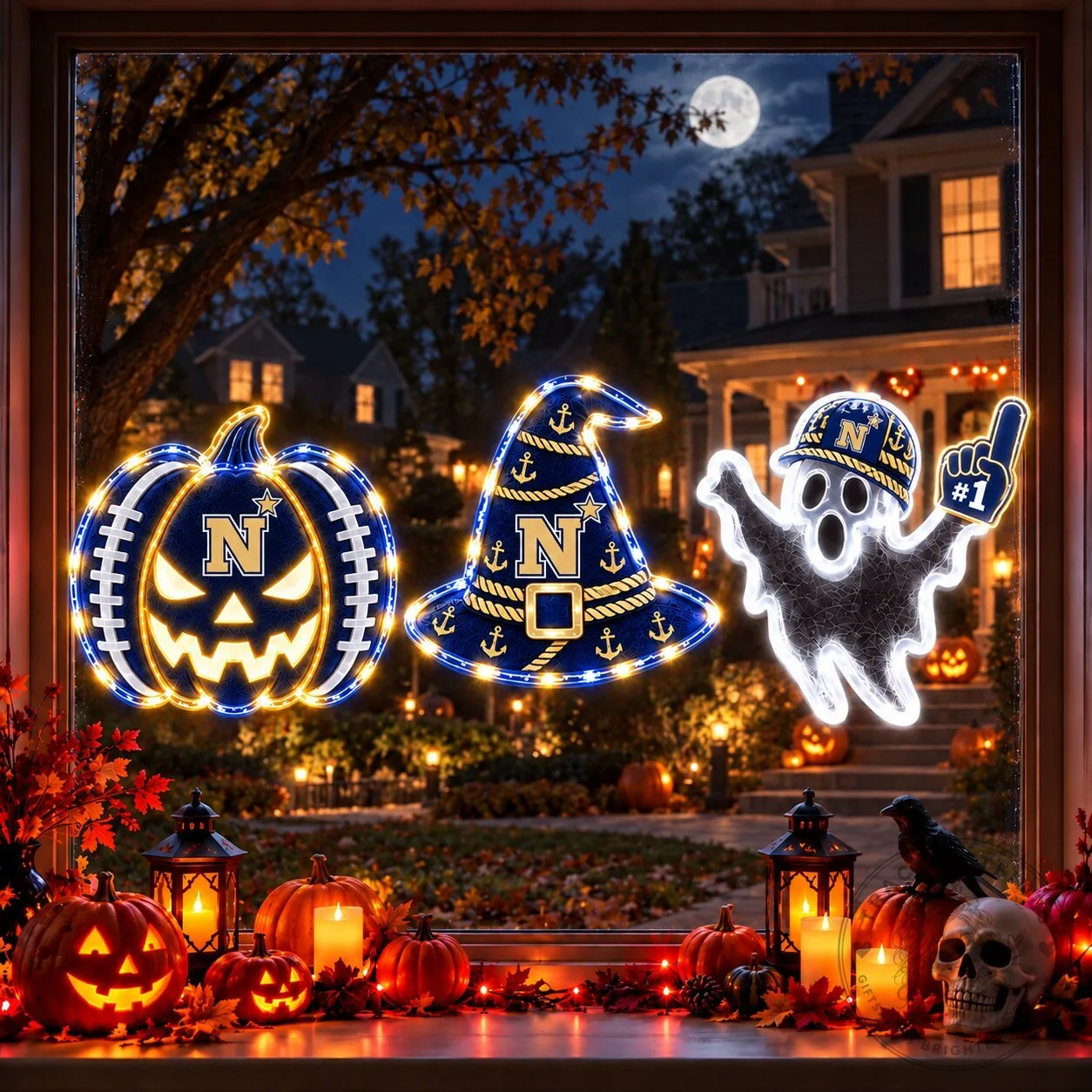 Navy Midshipmen Halloween Pumpkin Witch Hat Ghost Window Lights 1 Navy Midshipmen Halloween Pumpkin Witch Hat Ghost Window Lights