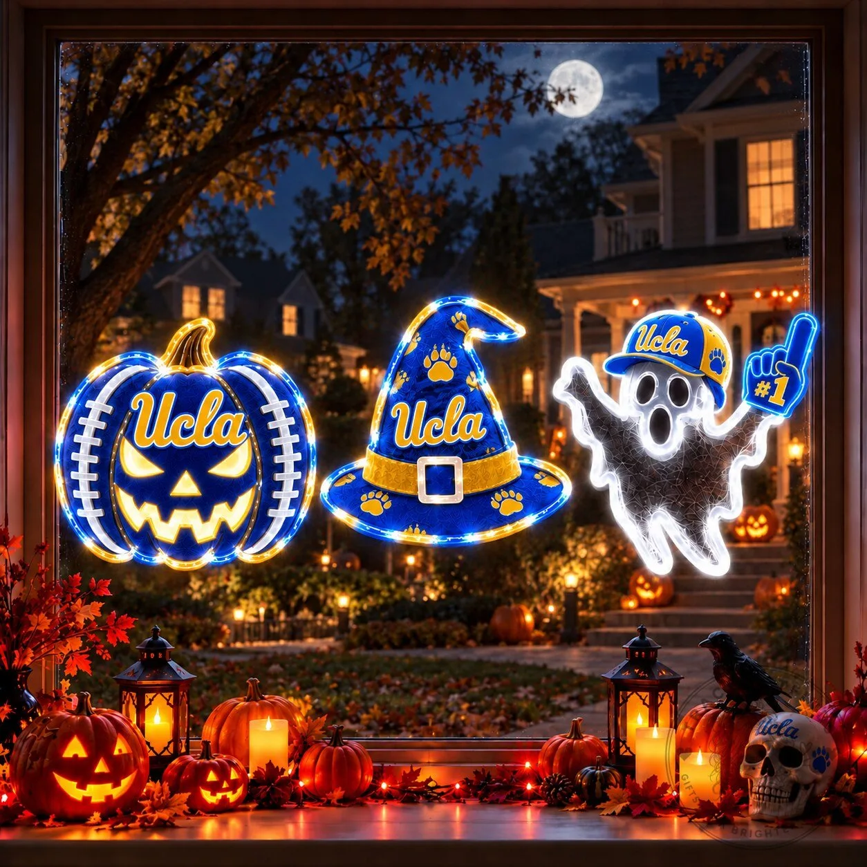 UCLA Bruins Halloween Pumpkin Witch Hat Ghost Window Lights