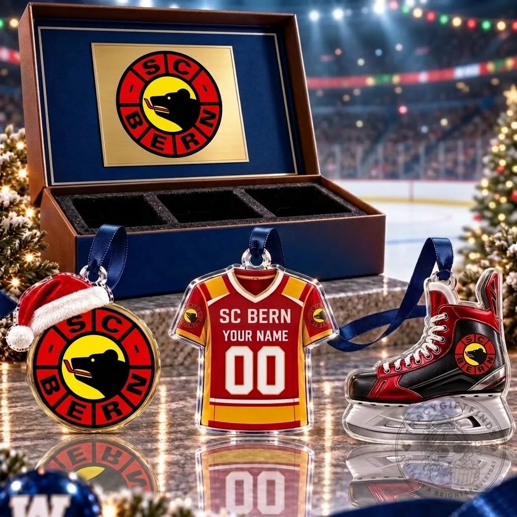SC Bern National League Ice Hockey Team Full Set of 3 Acrylic Christmas Ornaments