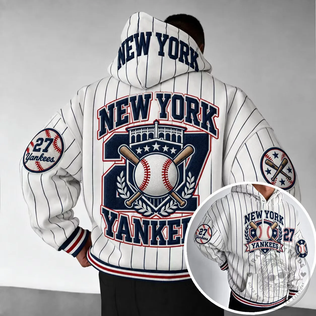 New York Yankees Pinstripe Baseball Jersey Style Hoodie