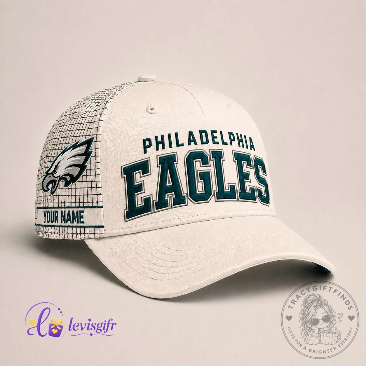 Philadelphia Eagles Football Personalized Name White Cap Hat