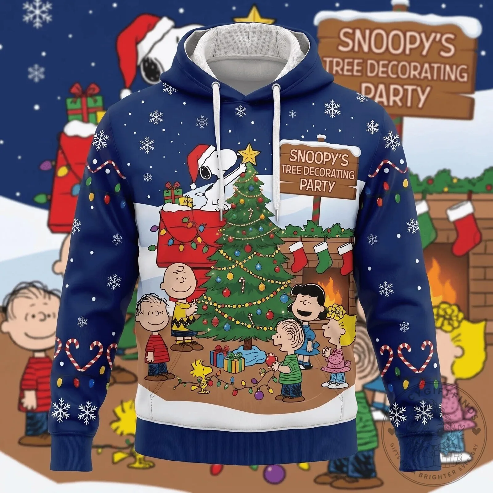 Snoopy's Tree Decorating Party Peanuts Christmas Holiday Hoodie