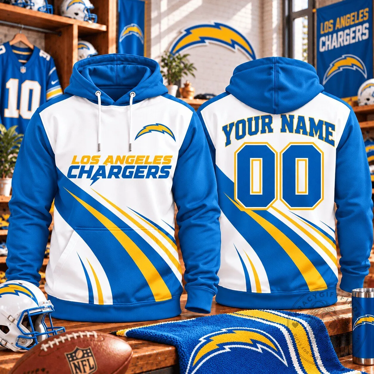 Los Angeles Chargers Football Team Custom Name Number Hoodie 2 Los Angeles Chargers Football Team Custom Name Number Hoodie