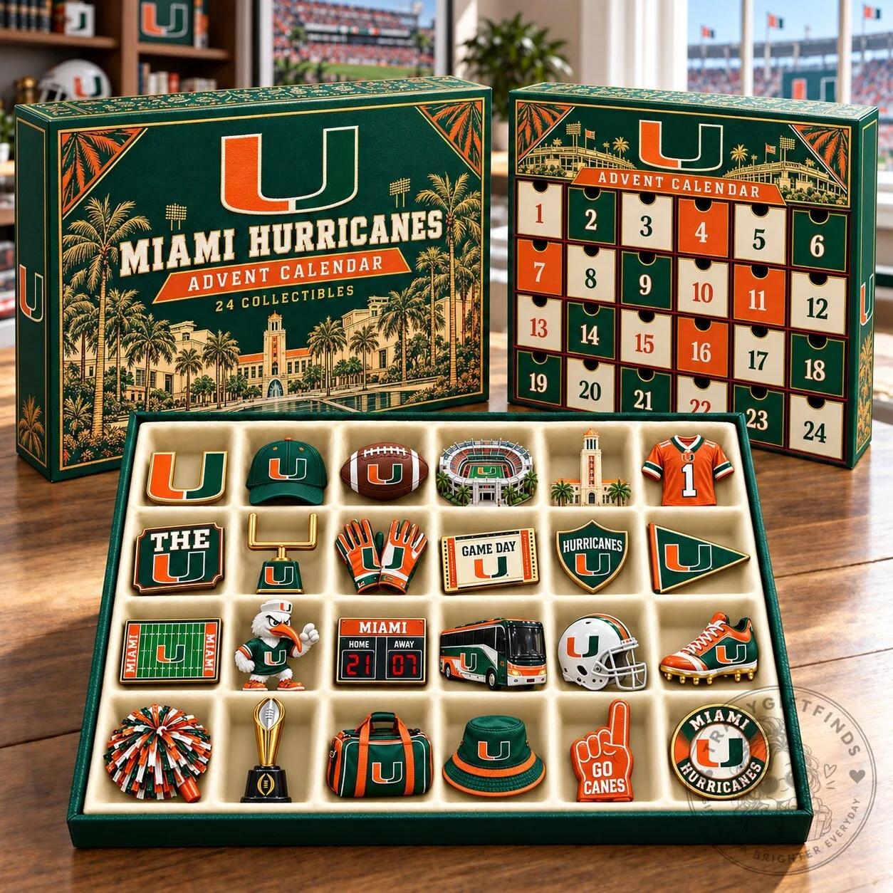 University of Miami Hurricanes 24 Collectibles Advent Calendar Holiday Gift Box