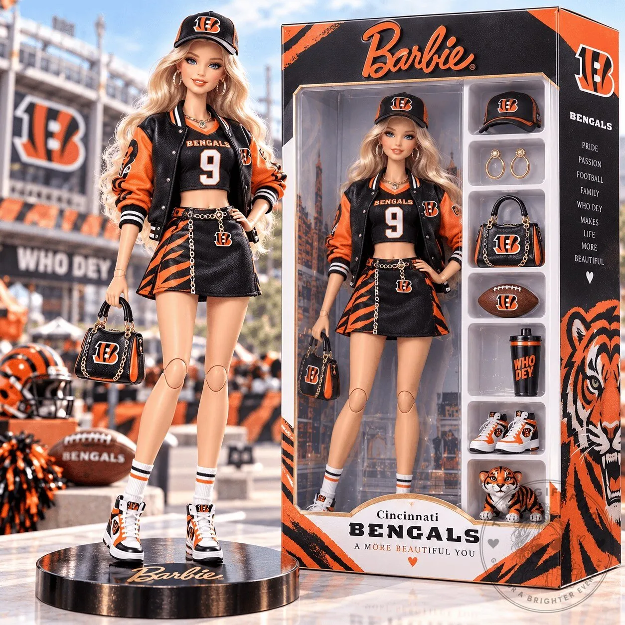 Barbie Cincinnati Bengals Collector Doll with Football Accessories 1 Barbie Cincinnati Bengals Collector Doll with Football Accessories
