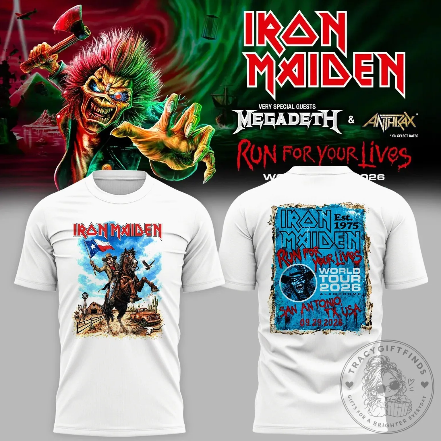 Iron Maiden Run For Your Lives World Tour 2026 San Antonio Texas Event T-Shirt 4 Iron Maiden Run For Your Lives World Tour 2026 San Antonio Texas Event T-Shirt