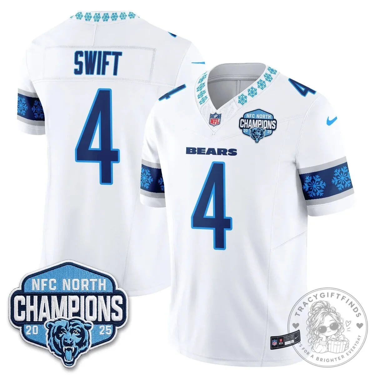 Chicago Bears NFC North Champions 2025 Christmas Edition Football Jersey 33 Chicago Bears NFC North Champions 2025 Christmas Edition Football Jersey