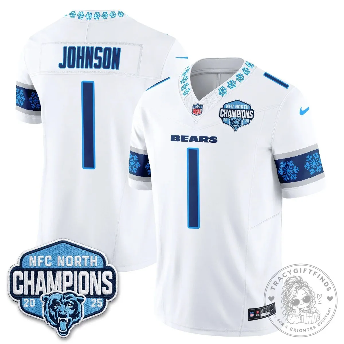 Chicago Bears NFC North Champions 2025 Christmas Edition Football Jersey 35 Chicago Bears NFC North Champions 2025 Christmas Edition Football Jersey