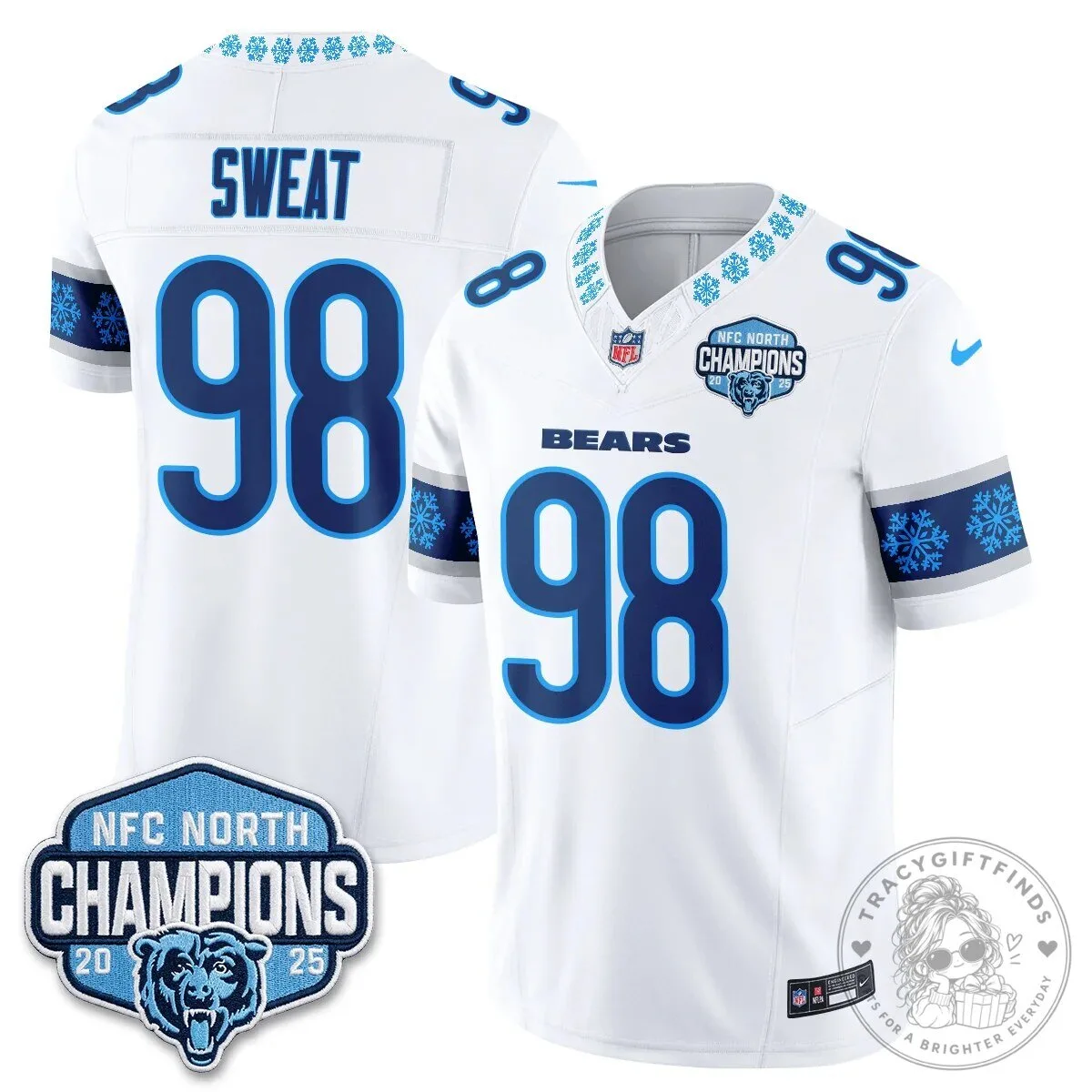 Chicago Bears NFC North Champions 2025 Christmas Edition Football Jersey 36 Chicago Bears NFC North Champions 2025 Christmas Edition Football Jersey