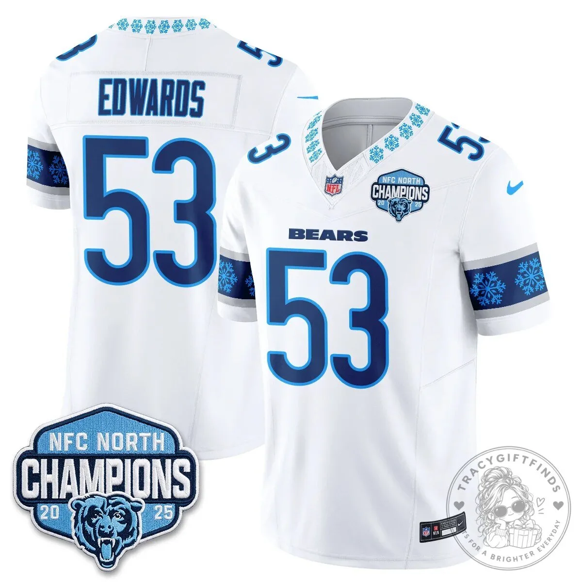 Chicago Bears NFC North Champions 2025 Christmas Edition Football Jersey 37 Chicago Bears NFC North Champions 2025 Christmas Edition Football Jersey