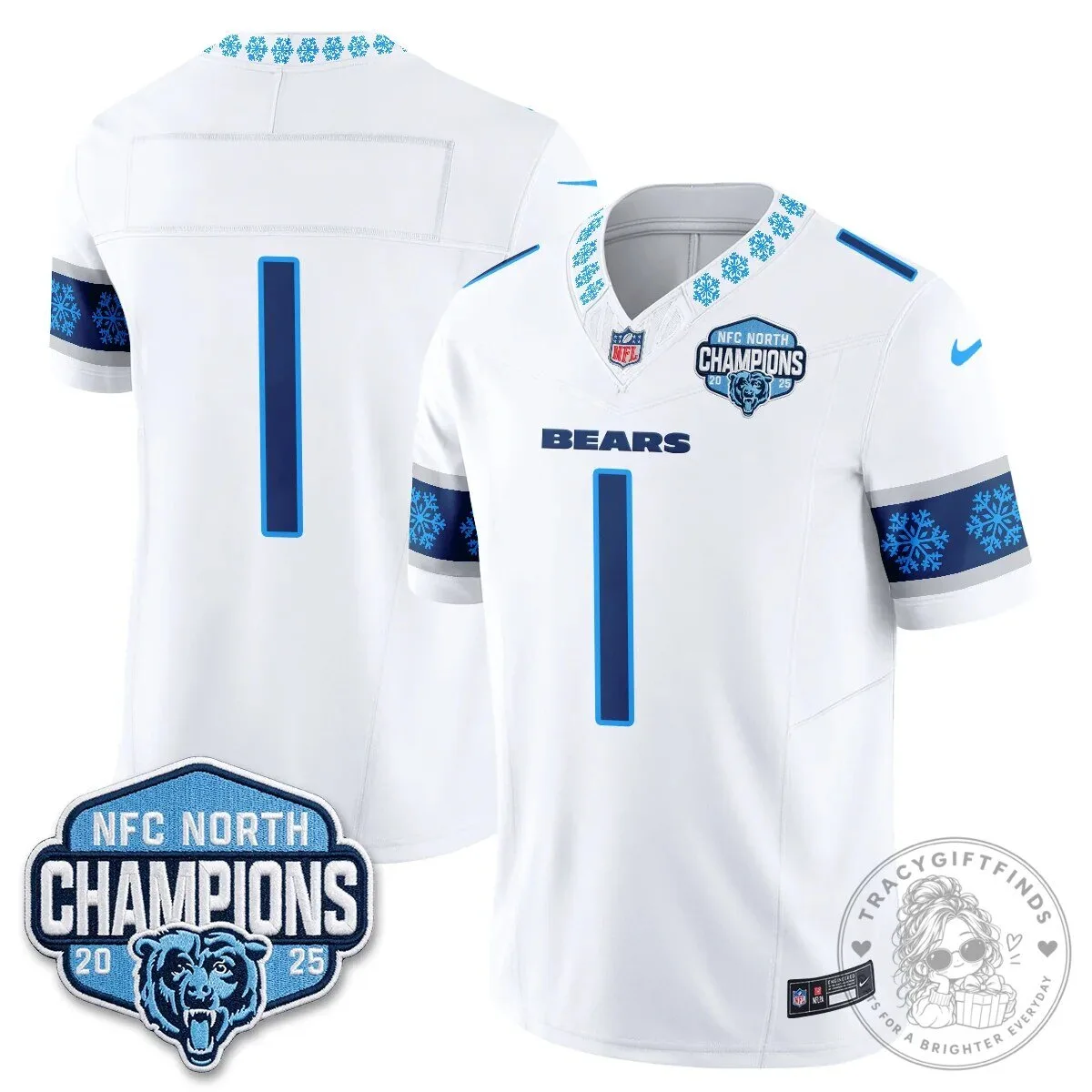 Chicago Bears NFC North Champions 2025 Christmas Edition Football Jersey 39 Chicago Bears NFC North Champions 2025 Christmas Edition Football Jersey
