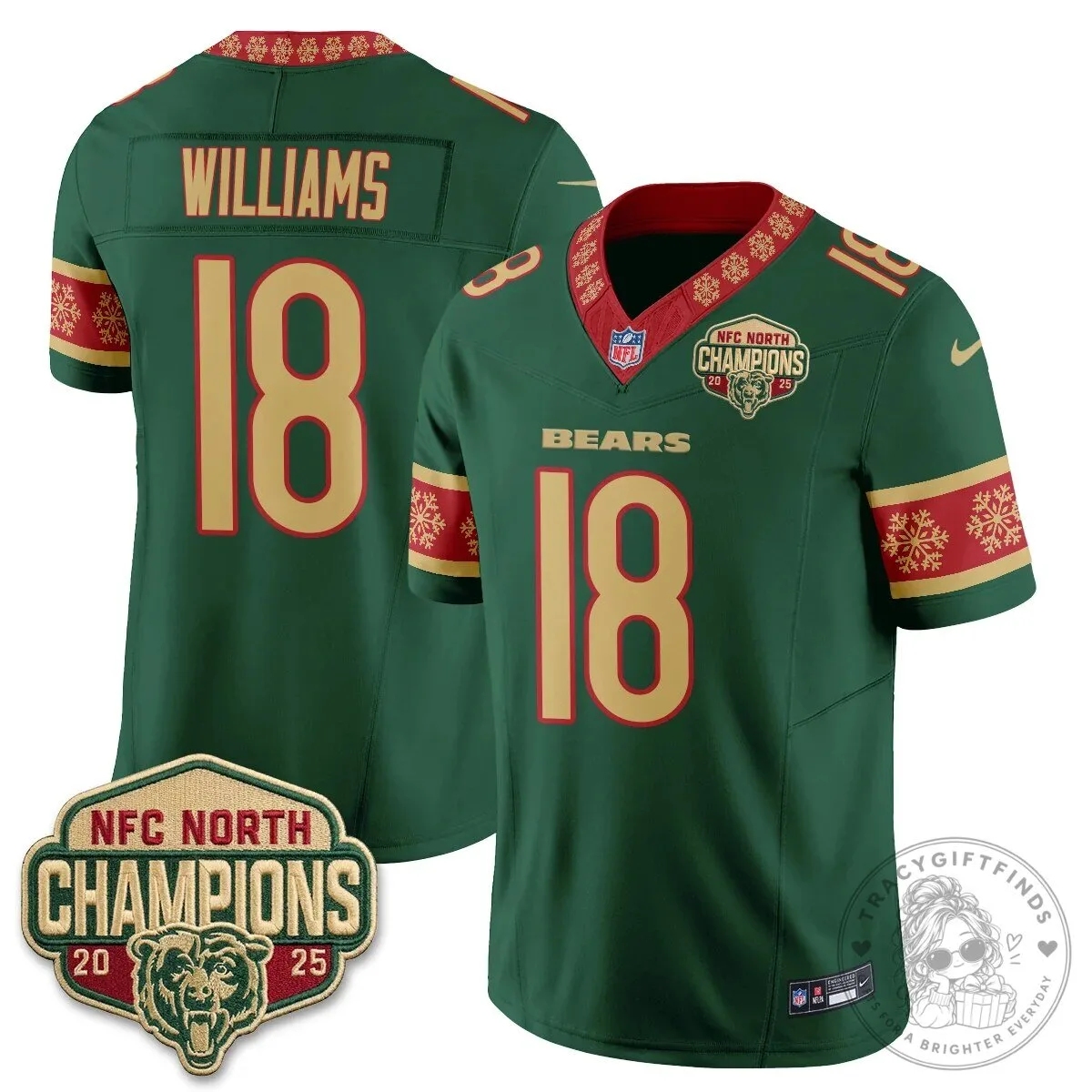 Chicago Bears NFC North Champions 2025 Christmas Edition Football Jersey 40 Chicago Bears NFC North Champions 2025 Christmas Edition Football Jersey