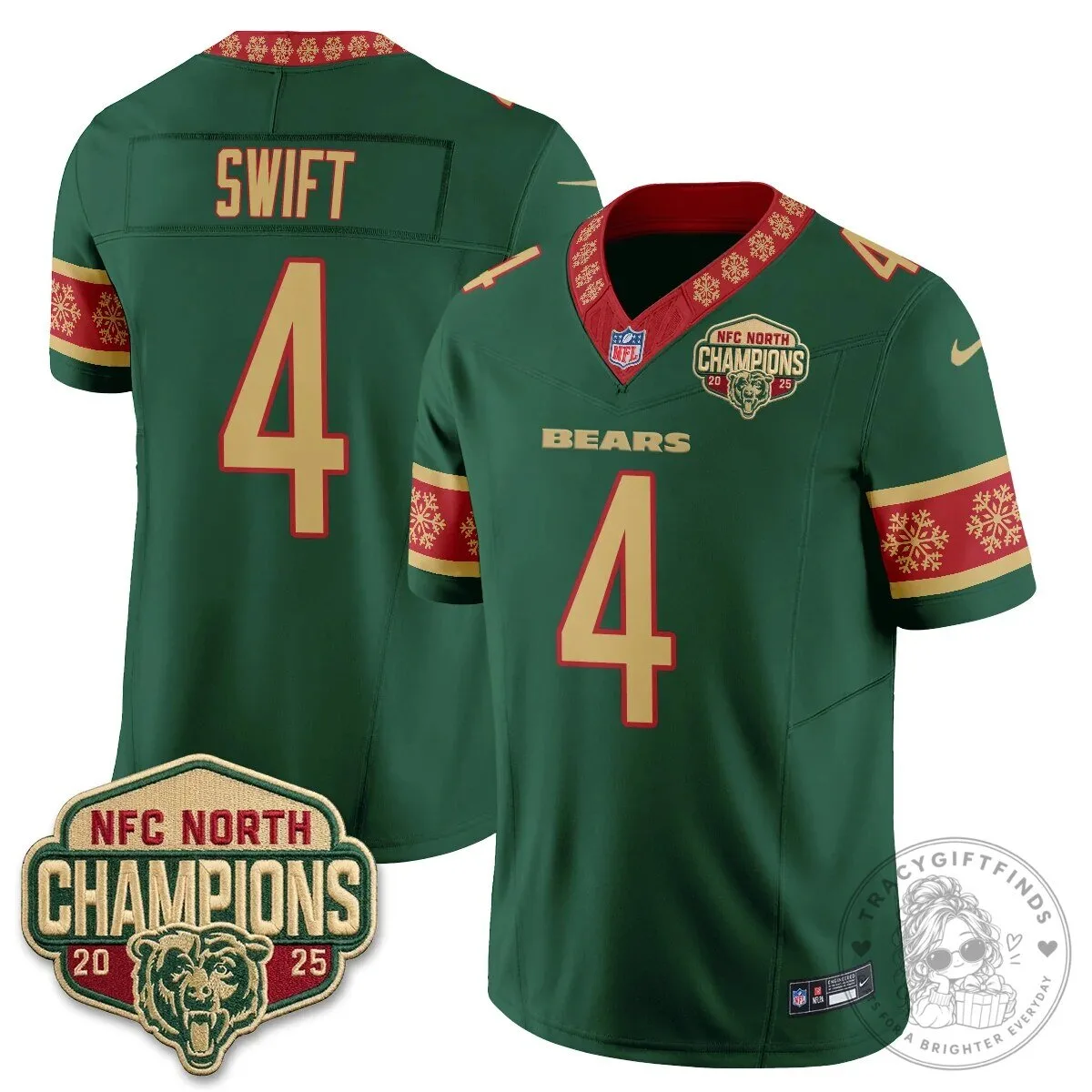 Chicago Bears NFC North Champions 2025 Christmas Edition Football Jersey 42 Chicago Bears NFC North Champions 2025 Christmas Edition Football Jersey