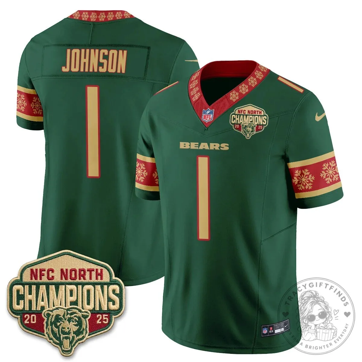 Chicago Bears NFC North Champions 2025 Christmas Edition Football Jersey 44 Chicago Bears NFC North Champions 2025 Christmas Edition Football Jersey