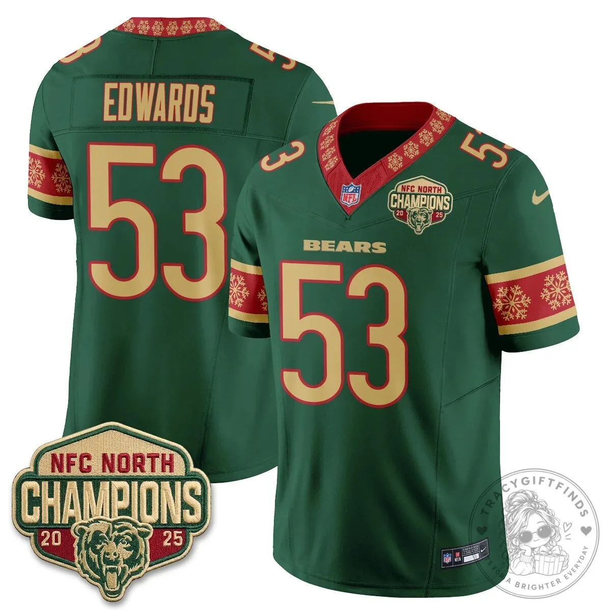 Chicago Bears NFC North Champions 2025 Christmas Edition Football Jersey 46 Chicago Bears NFC North Champions 2025 Christmas Edition Football Jersey