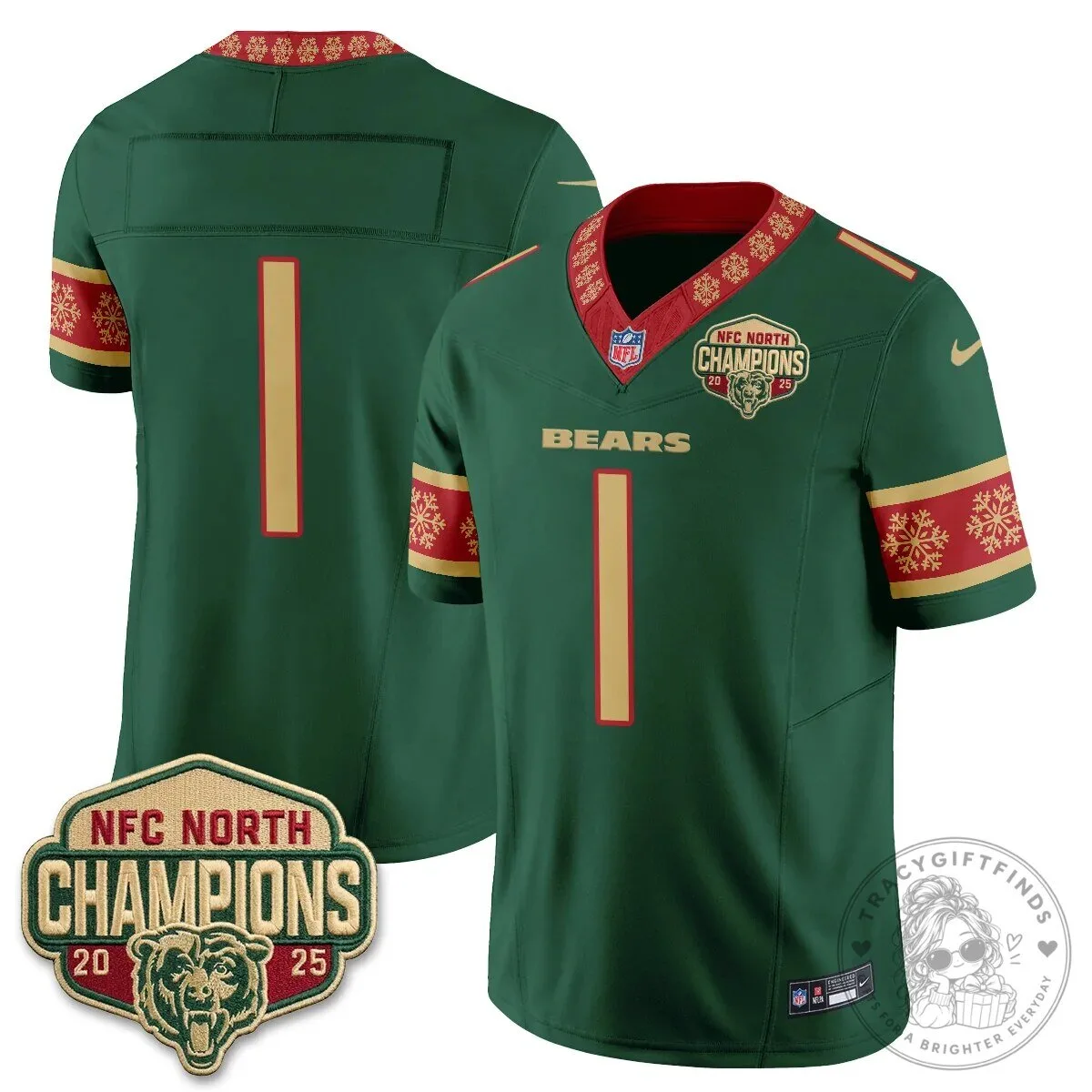 Chicago Bears NFC North Champions 2025 Christmas Edition Football Jersey 48 Chicago Bears NFC North Champions 2025 Christmas Edition Football Jersey