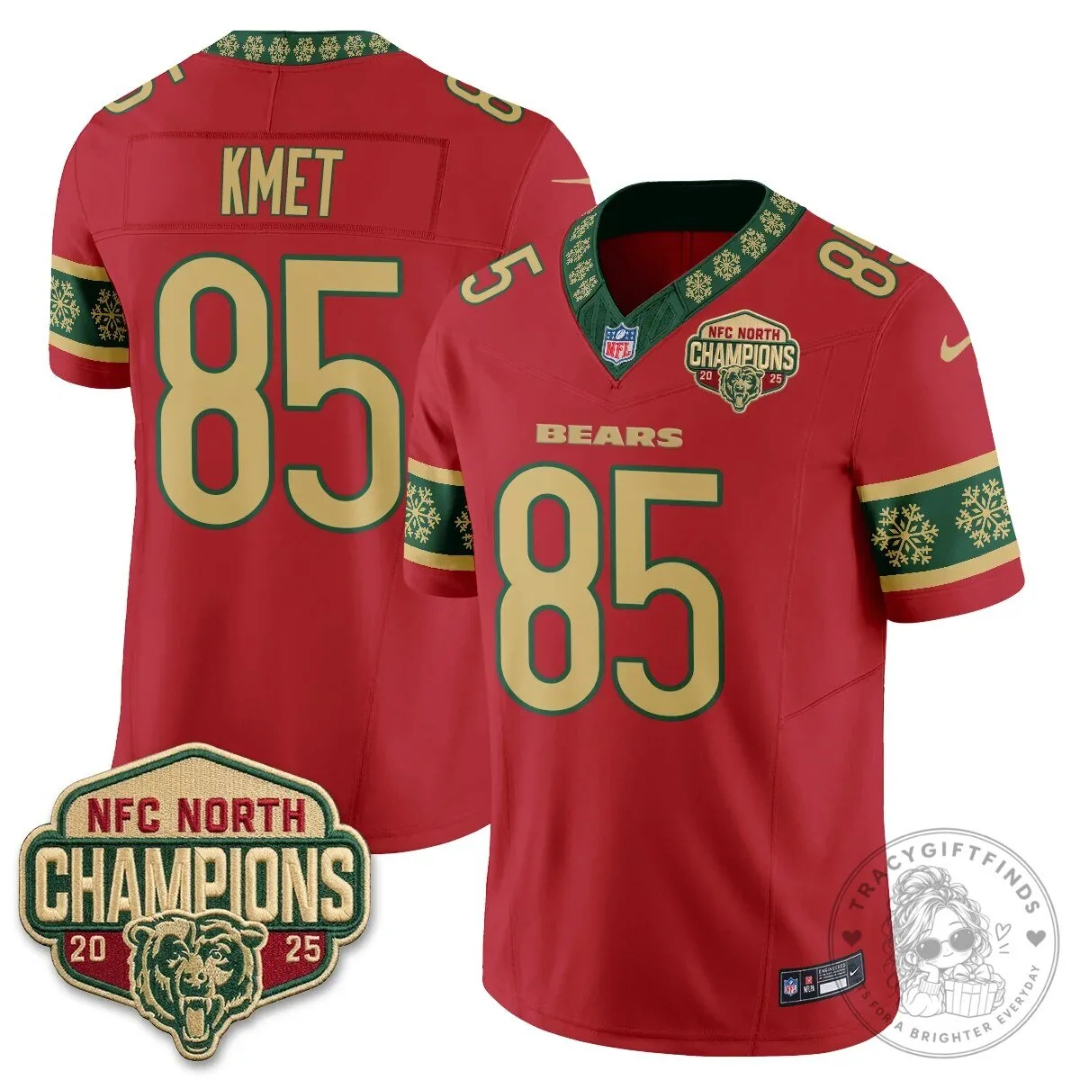 Chicago Bears NFC North Champions 2025 Christmas Edition Football Jersey 52 Chicago Bears NFC North Champions 2025 Christmas Edition Football Jersey