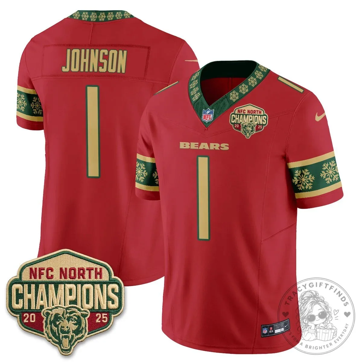 Chicago Bears NFC North Champions 2025 Christmas Edition Football Jersey 53 Chicago Bears NFC North Champions 2025 Christmas Edition Football Jersey