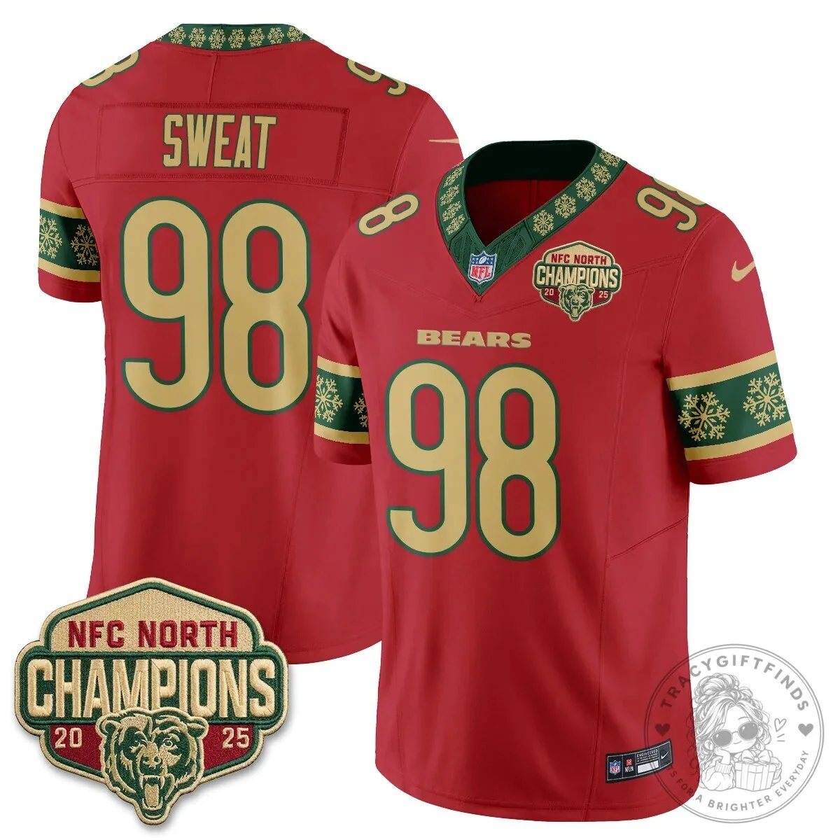 Chicago Bears NFC North Champions 2025 Christmas Edition Football Jersey 54 Chicago Bears NFC North Champions 2025 Christmas Edition Football Jersey