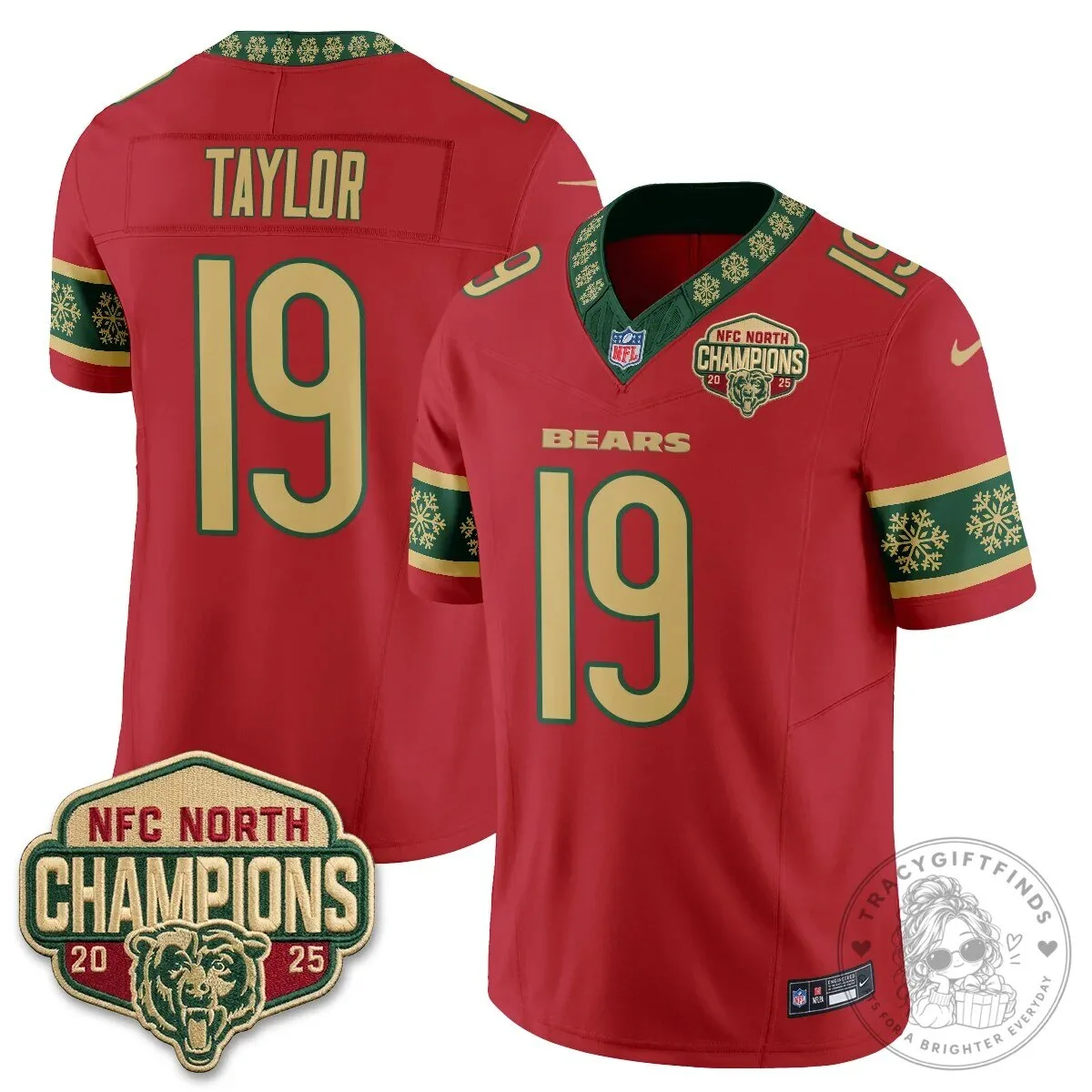 Chicago Bears NFC North Champions 2025 Christmas Edition Football Jersey 56 Chicago Bears NFC North Champions 2025 Christmas Edition Football Jersey