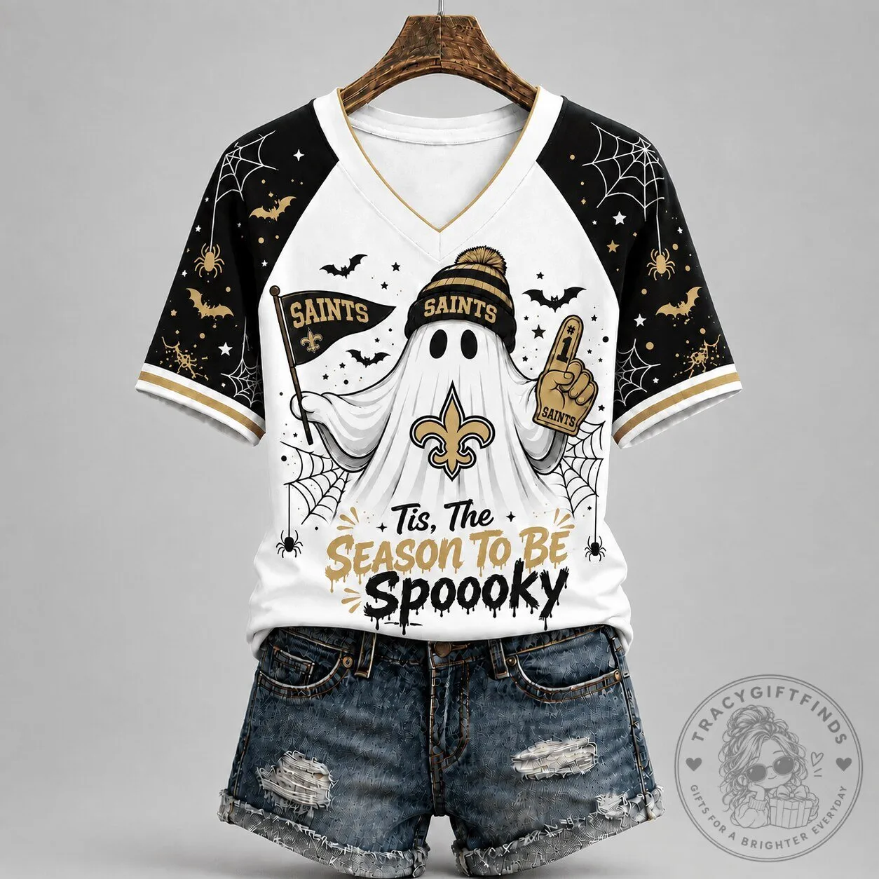 New Orleans Saints Spooky Season Game Day V-Neck T-Shirt