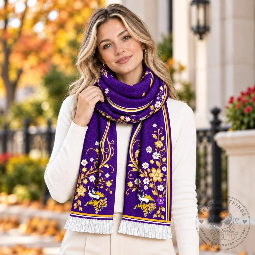 Minnesota Vikings Floral Pattern Purple Scarf for Women Minnesota Vikings Floral Pattern Purple Scarf for Women