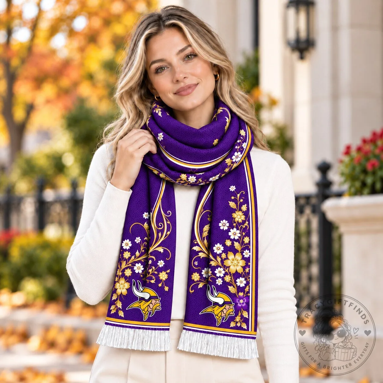 Minnesota Vikings Floral Pattern Purple Scarf for Women