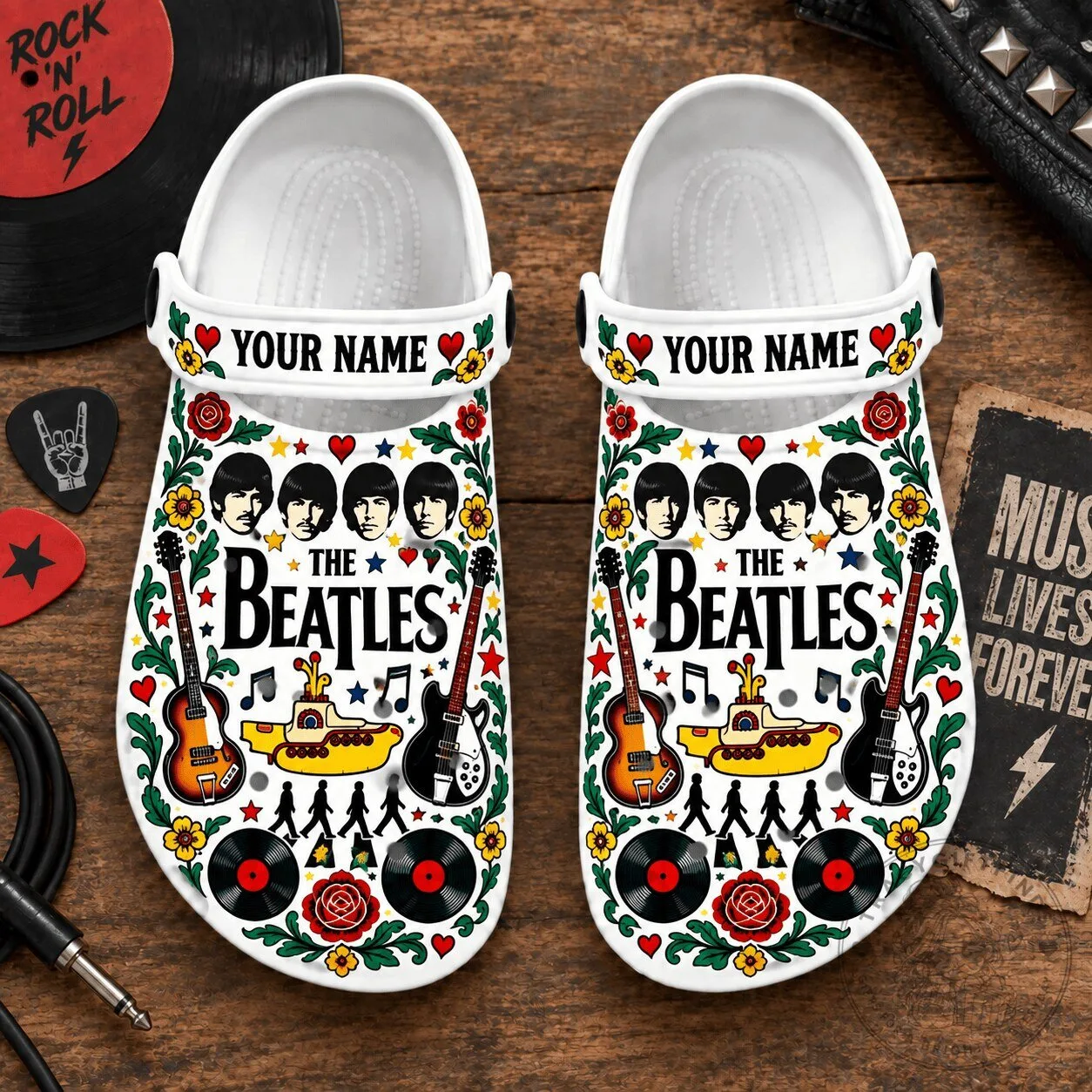 The Beatles Yellow Submarine Rock and Roll Personalized Clogs Shoes