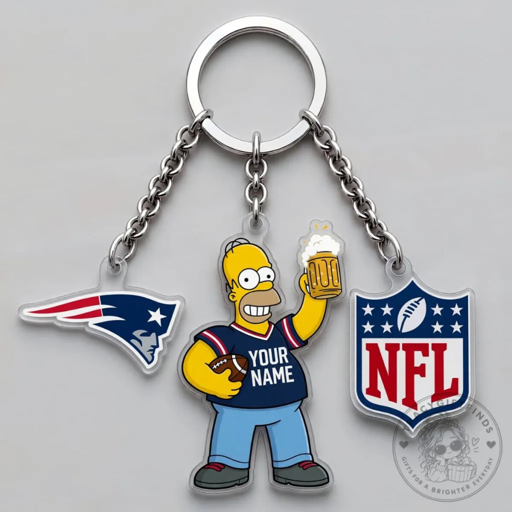 New England Patriots Homer Simpson NFL Triple Charm Keychain New England Patriots Homer Simpson NFL Triple Charm Keychain