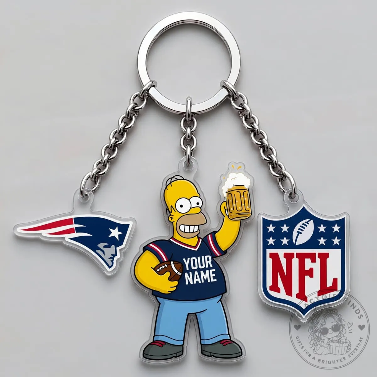 New England Patriots Homer Simpson NFL Triple Charm Keychain 3 New England Patriots Homer Simpson NFL Triple Charm Keychain