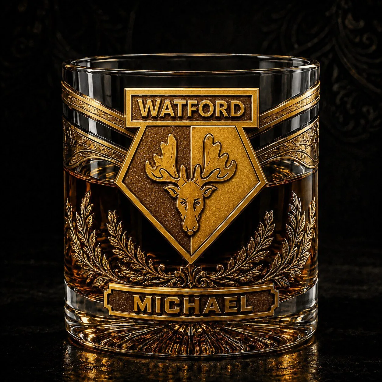 Watford Football Club Personalized Whiskey Glass - Custom Engraved Drinking Tumbler