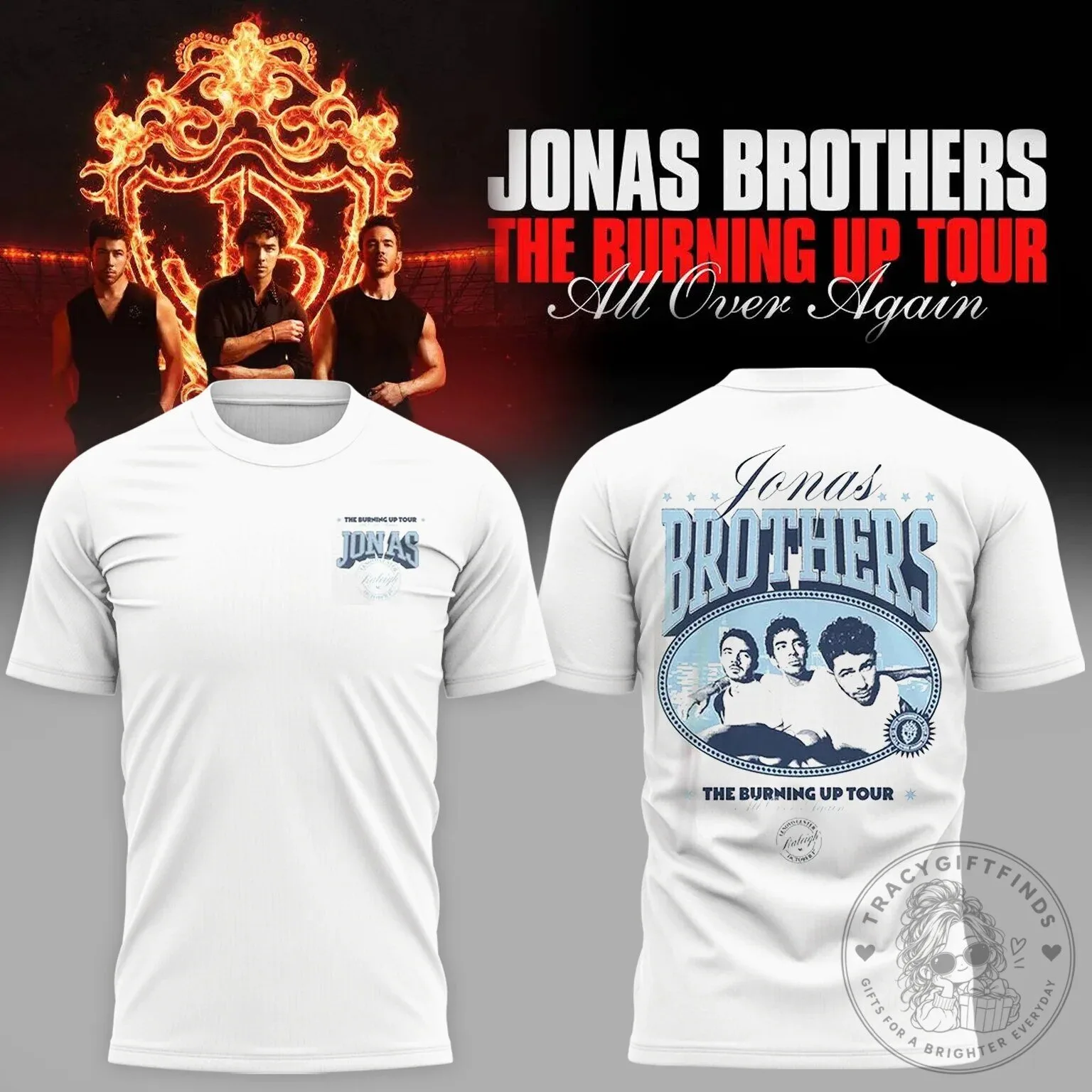 Jonas Brothers The Burning Up Tour All Over Again Raleigh North Carolina White T-Shirt