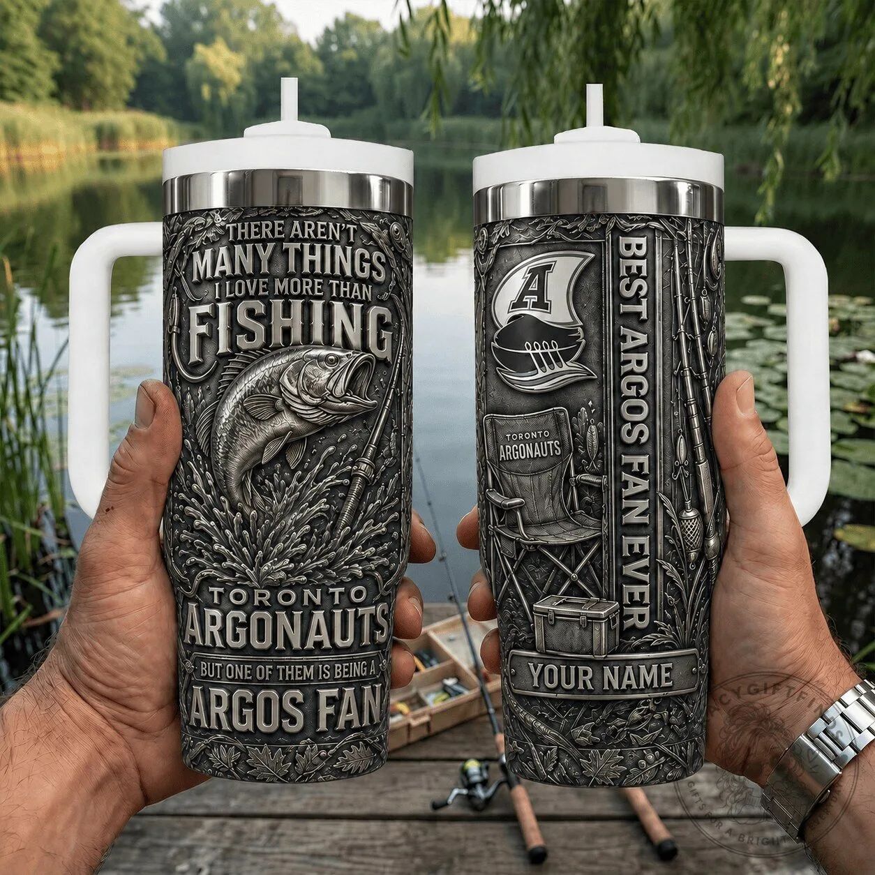 Toronto Argonauts Fishing Fan Personalized Stainless Steel Tumbler with Handle 2 Toronto Argonauts Fishing Fan Personalized Stainless Steel Tumbler with Handle
