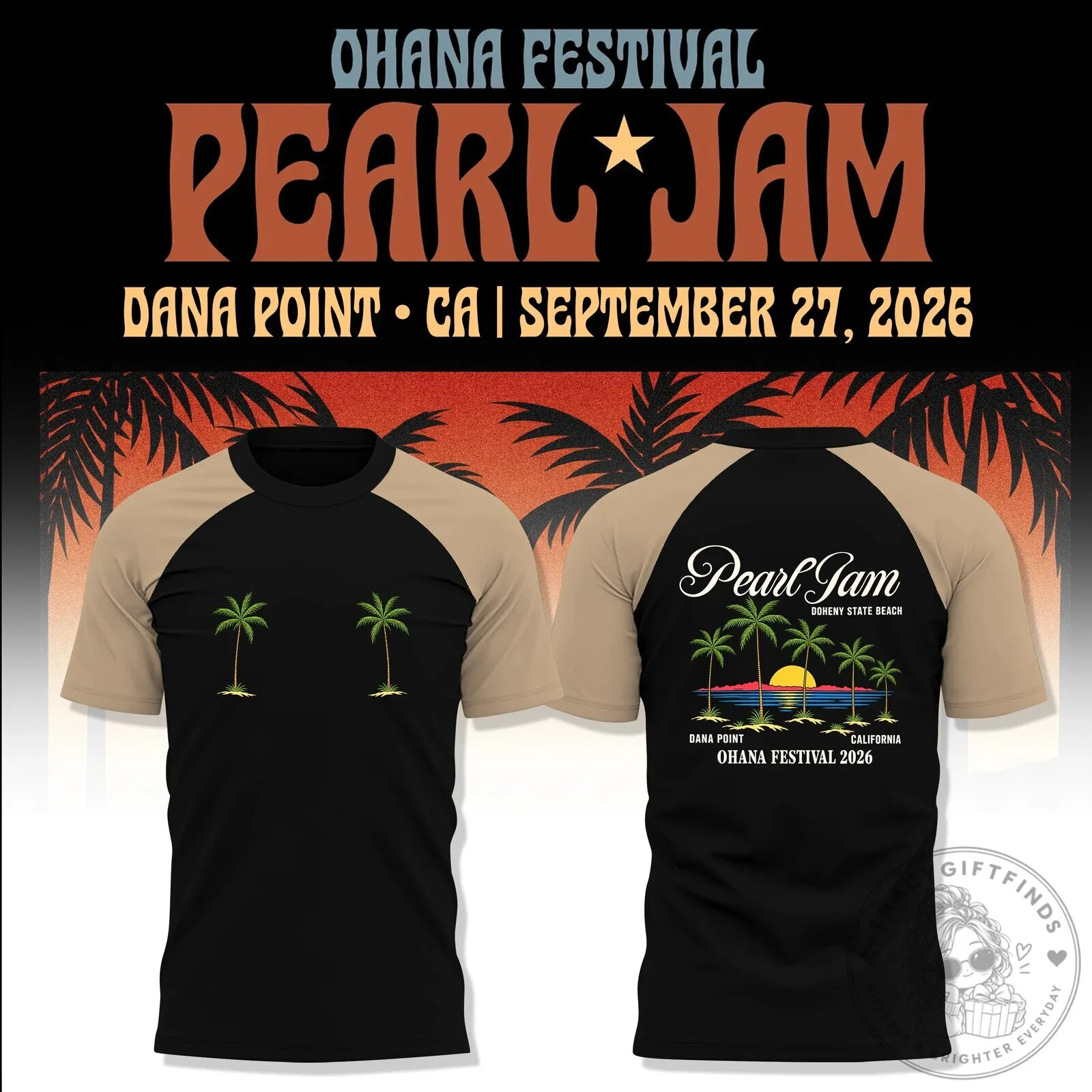 2026 Concert T-Shirt for Pearl Jam at the Ohana Festival in Dana Point
