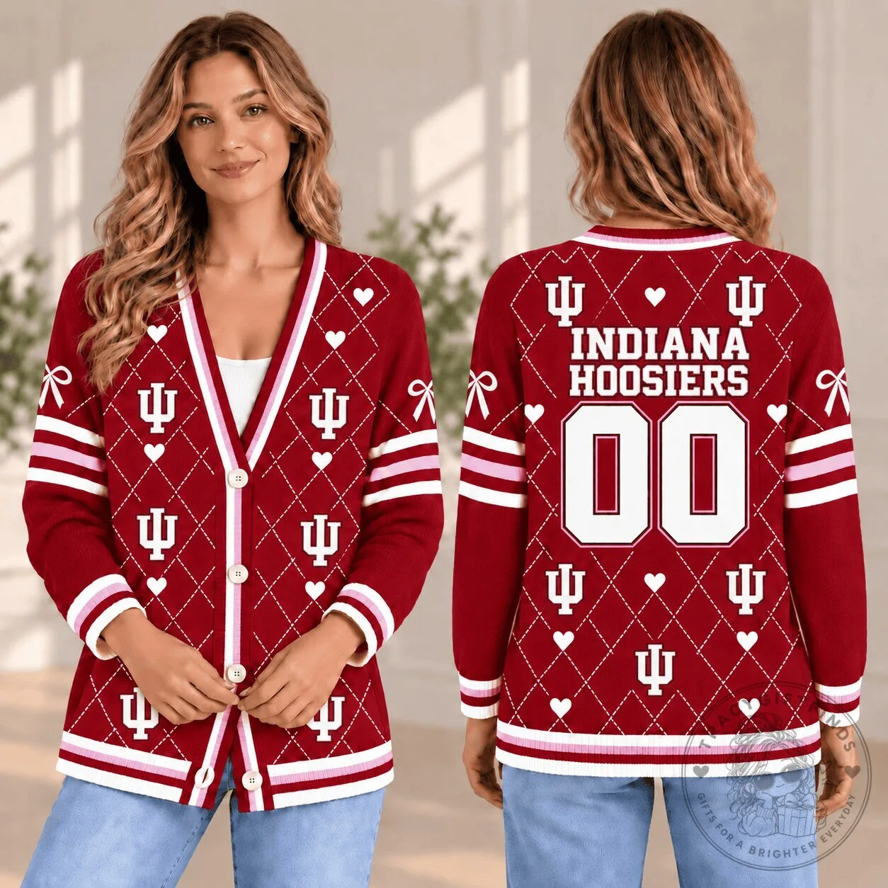 Indiana Hoosiers NCAA Personalized Team Spirit Argyle Cardigan Sweater 1 Indiana Hoosiers NCAA Personalized Team Spirit Argyle Cardigan Sweater