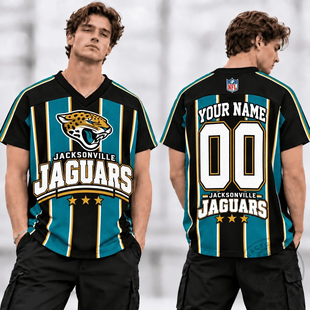 Jacksonville Jaguars Football Team Personalized V-Neck Jersey 27 Jacksonville Jaguars Football Team Personalized V-Neck Jersey