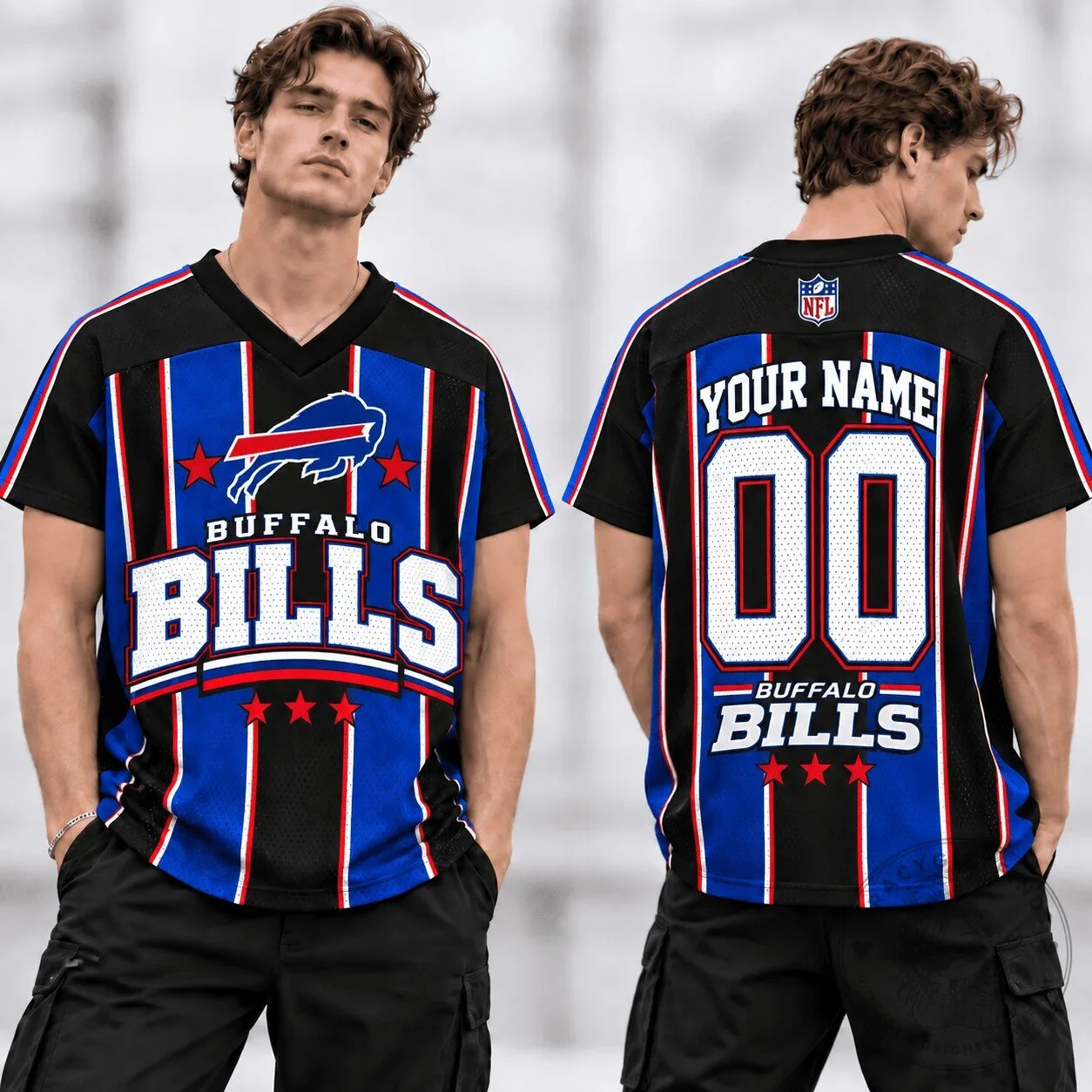 Buffalo Bills NFL Personalized V-Neck Football Jersey with Custom Name and Number