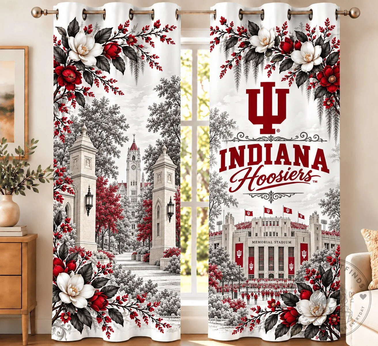 Indiana Hoosiers NCAA Heritage Floral Team Spirit Window Curtain