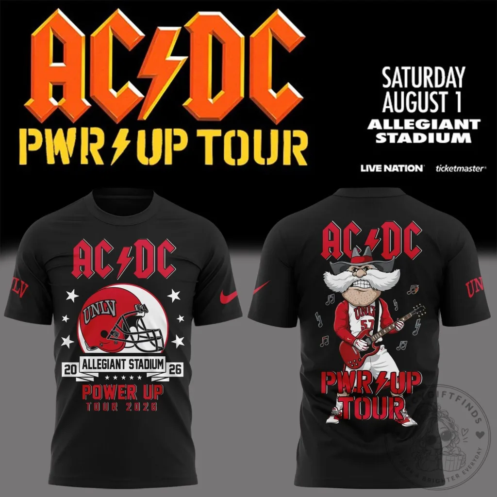 UNLV Football ACDC Power Up Tour Allegiant Stadium Black T-Shirt UNLV Football AC/DC Power Up Tour Allegiant Stadium Black T-Shirt