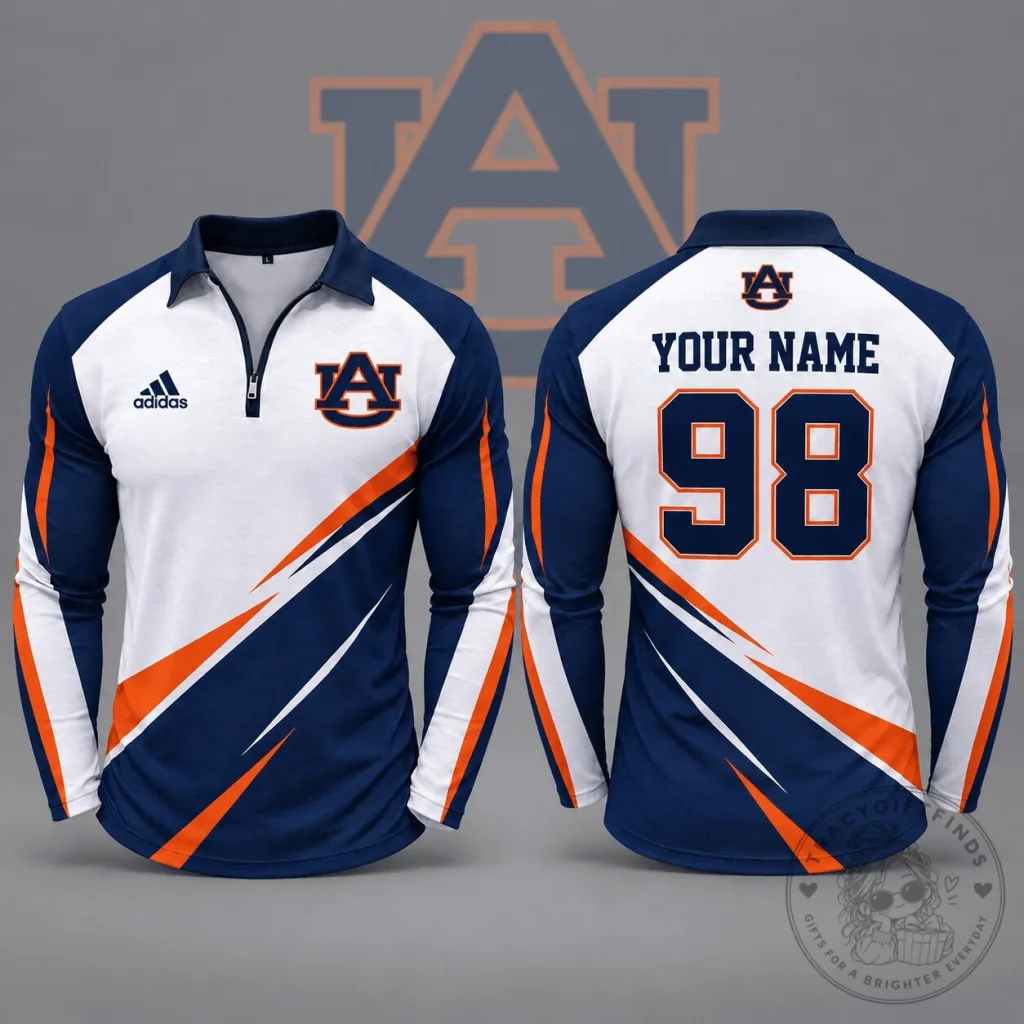 Auburn Tigers NCAA Personalized Name Number Dynamic Strike Quarter-Zip Polo Shirt Auburn Tigers NCAA Personalized Name Number Dynamic Strike Quarter-Zip Polo Shirt