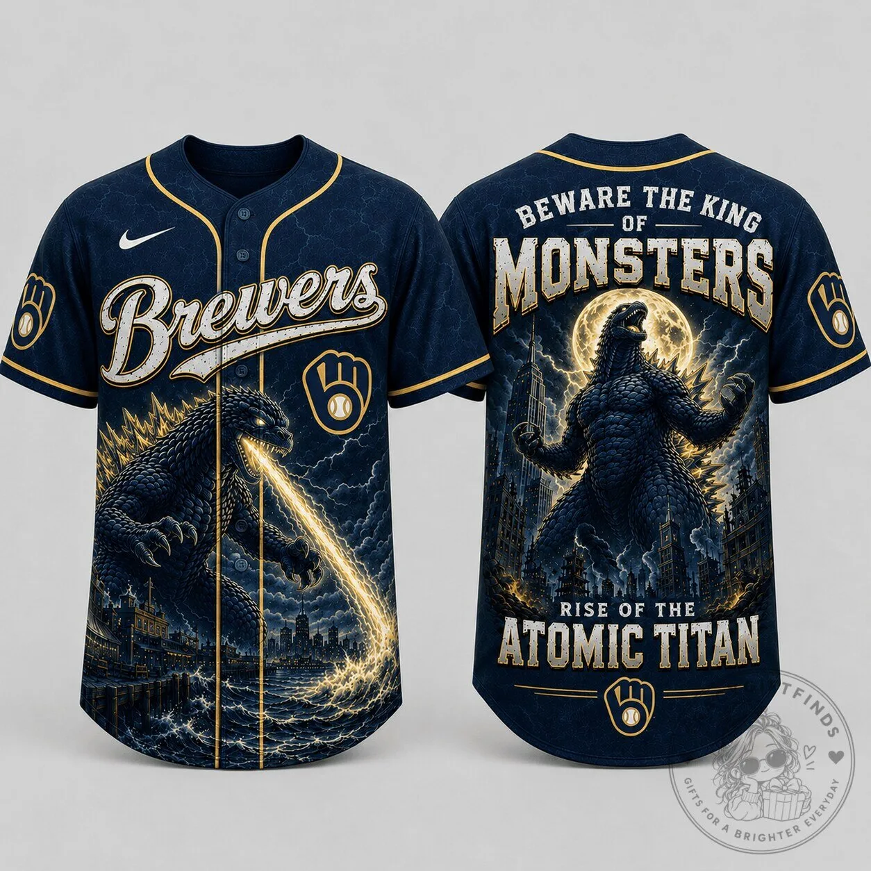 Milwaukee Brewers Baseball King of Monsters Godzilla Atomic Titan Jersey