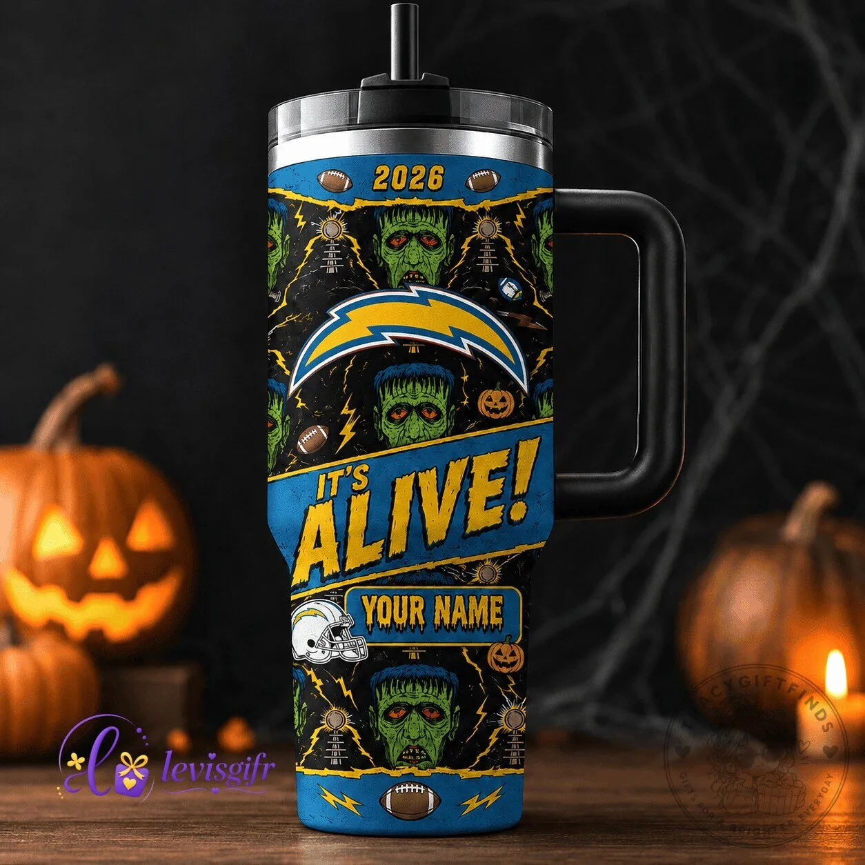 Los Angeles Chargers Halloween Frankenstein Monster 40oz Tumbler with Handle