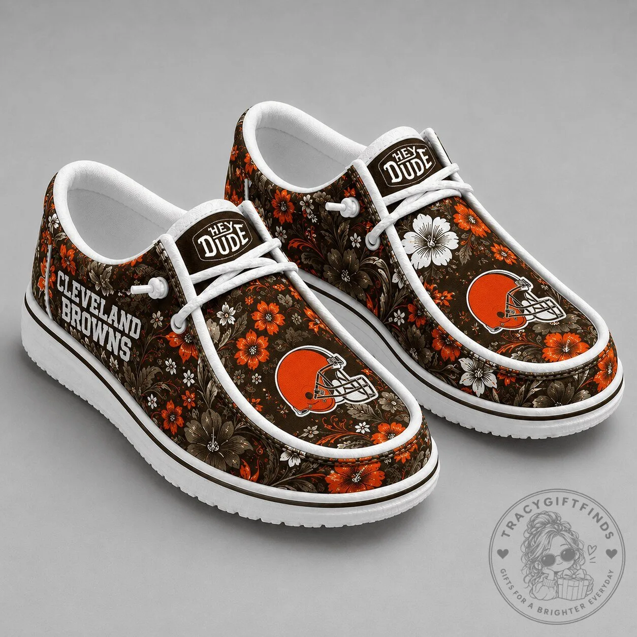 Hey Dude Style Shoes with Floral Pattern for Cleveland Browns Football Team