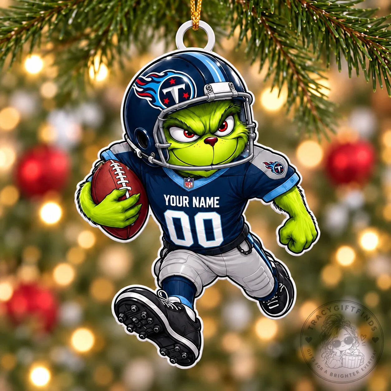 Tennessee Titans Grinch Football Player Custom Name Christmas Ornament