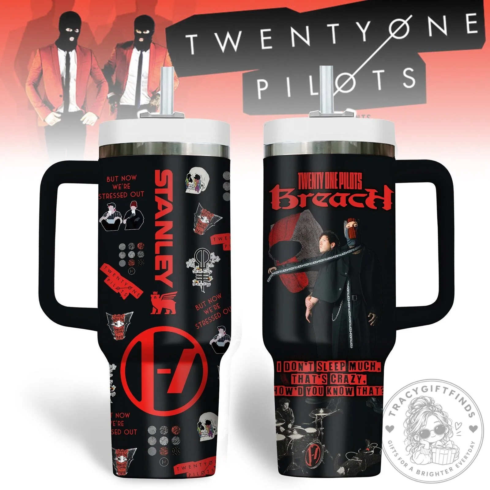 Twenty One Pilots Band Music Album Art Stainless Steel Tumbler with Handle