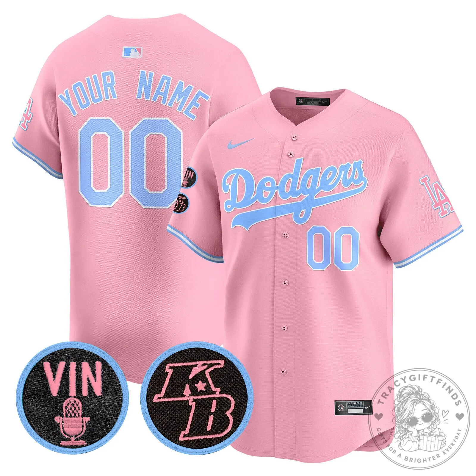 Los Angeles Dodgers Pink Custom Baseball Jersey 11 Los Angeles Dodgers Pink Custom Baseball Jersey