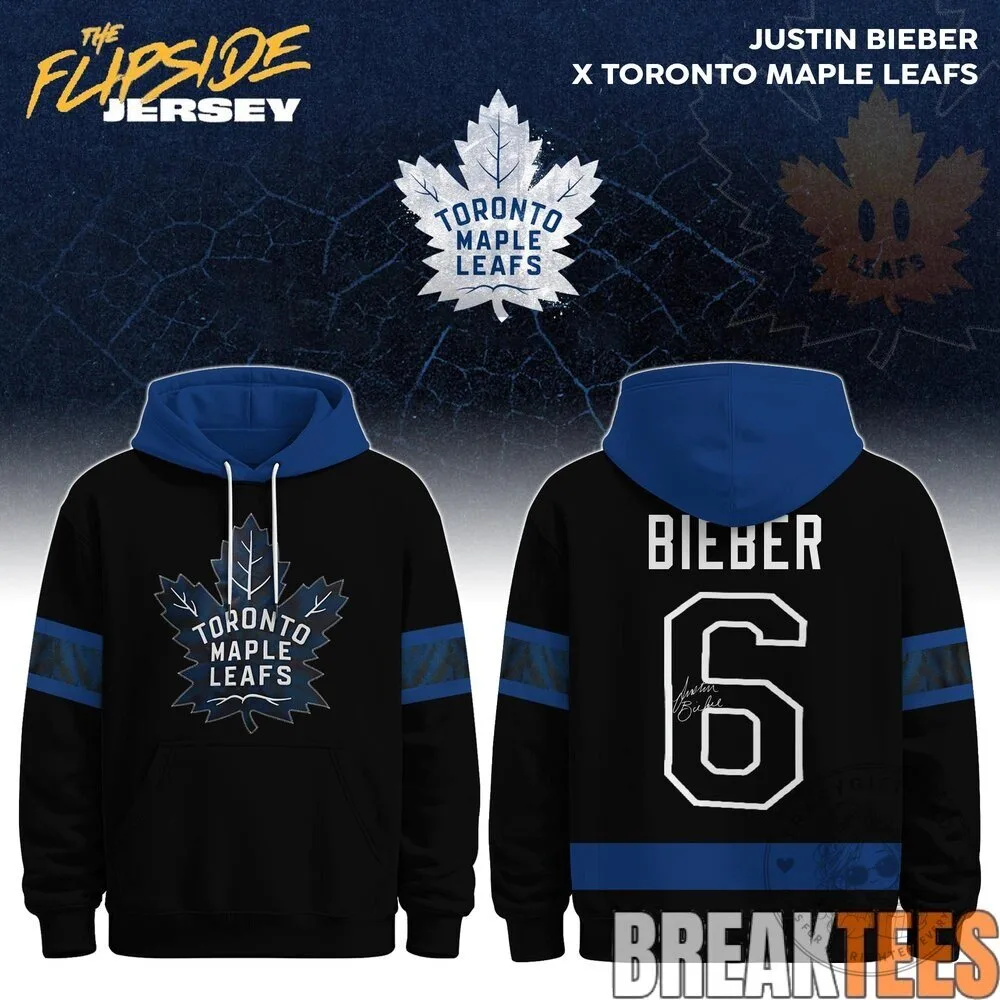 Toronto Maple Leafs Justin Bieber Number 6 Black and Blue Hoodie