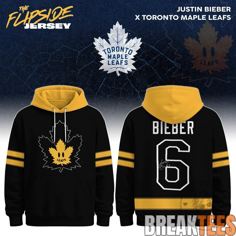 Toronto Maple Leafs Justin Bieber Number 6 Black and Blue Hoodie 7 Toronto Maple Leafs Justin Bieber Number 6 Black and Blue Hoodie