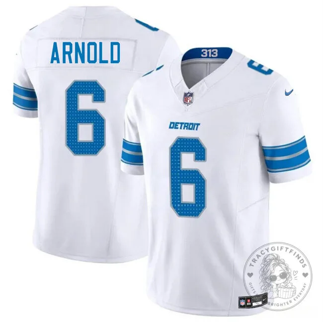 Terrion Arnold Detroit Lions White Football Jersey Number 6