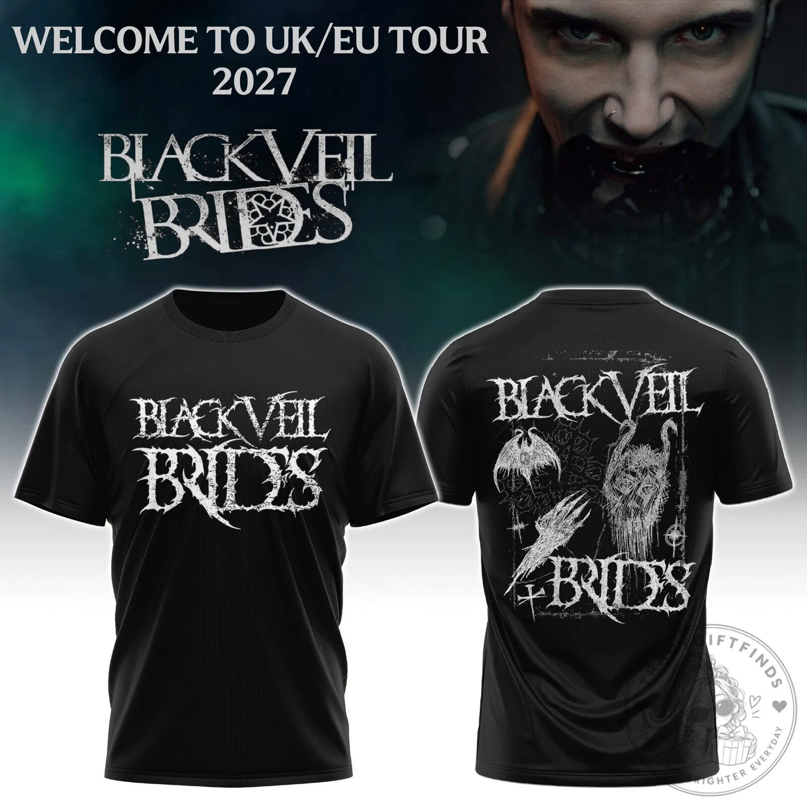 Black Veil Brides Band Logo Welcome To UK EU Tour 2027 Concert T-Shirt 5 Black Veil Brides Band Logo Welcome To UK EU Tour 2027 Concert T-Shirt